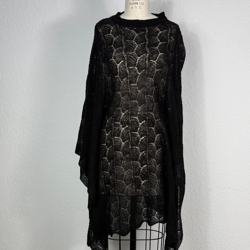 Zara Black Asymmetrical Lace cape Dress wool blend brand new